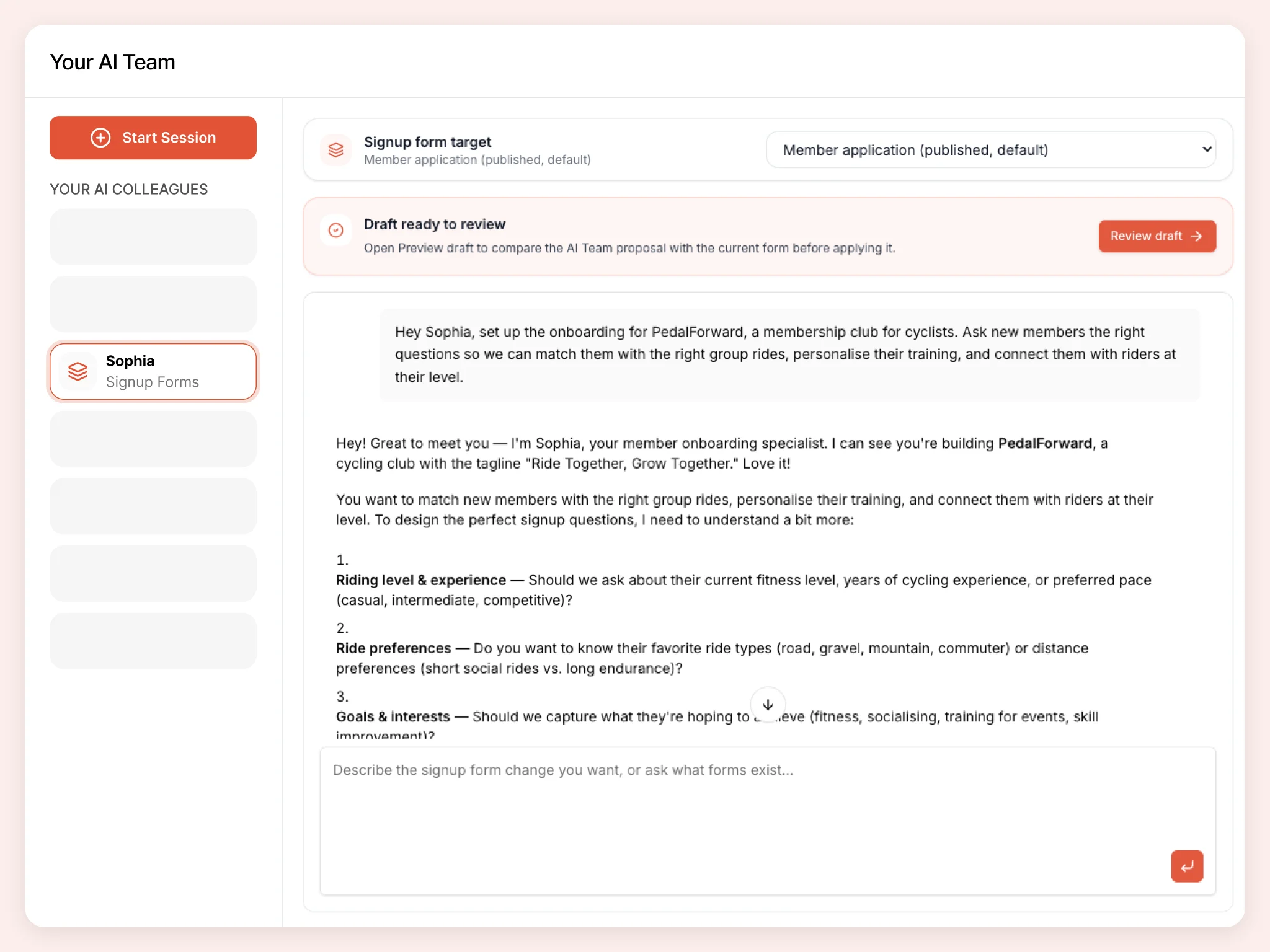 Collaborate with Sophia to design your customer signup form