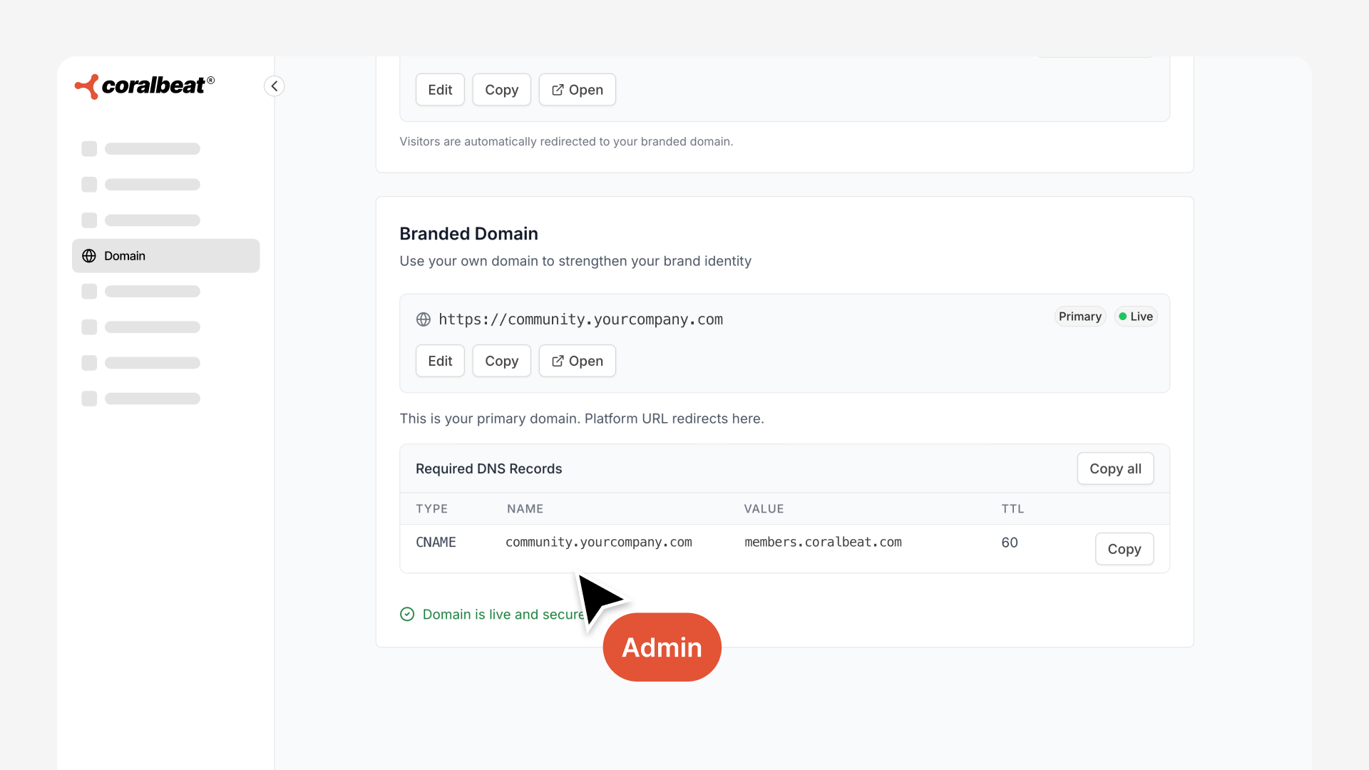 Custom domain successfully connected